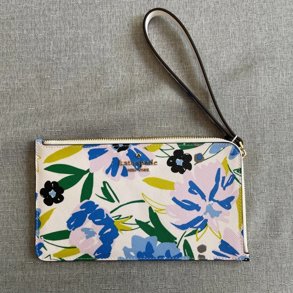 Kate Spade Lucy Festival Floral L-Zip Wristlet Women OS Cream Multi Flower NEW‎